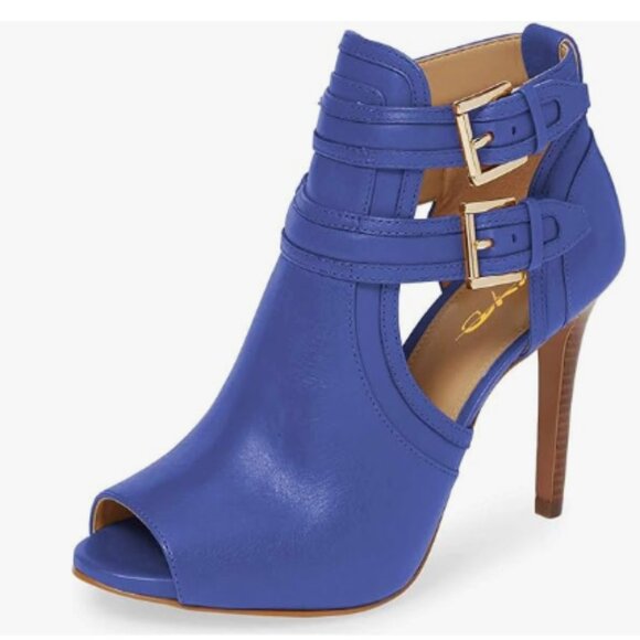 XYD Royal Blue Peep Toe Ankle Booties Dual Buckled Straps Stiletto Heels Sandal - Picture 1 of 8